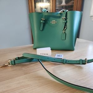COACH LEATHER Mollie Tote 25 In Gorgeous Green W/ Vanilla Interior